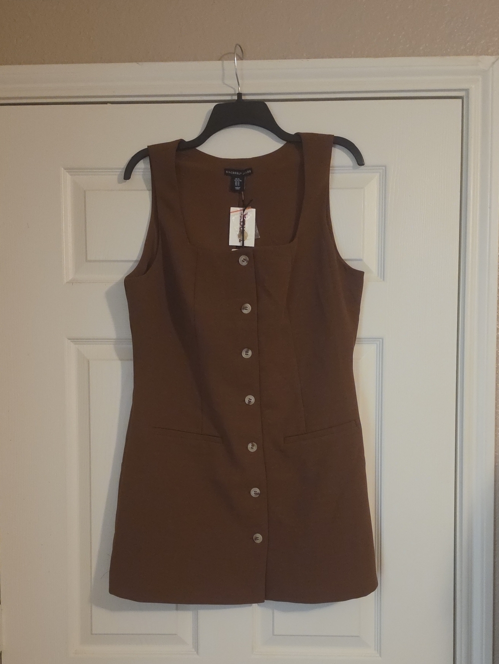 Sincerely Jules Brown Sleeveless Button-Front Dress